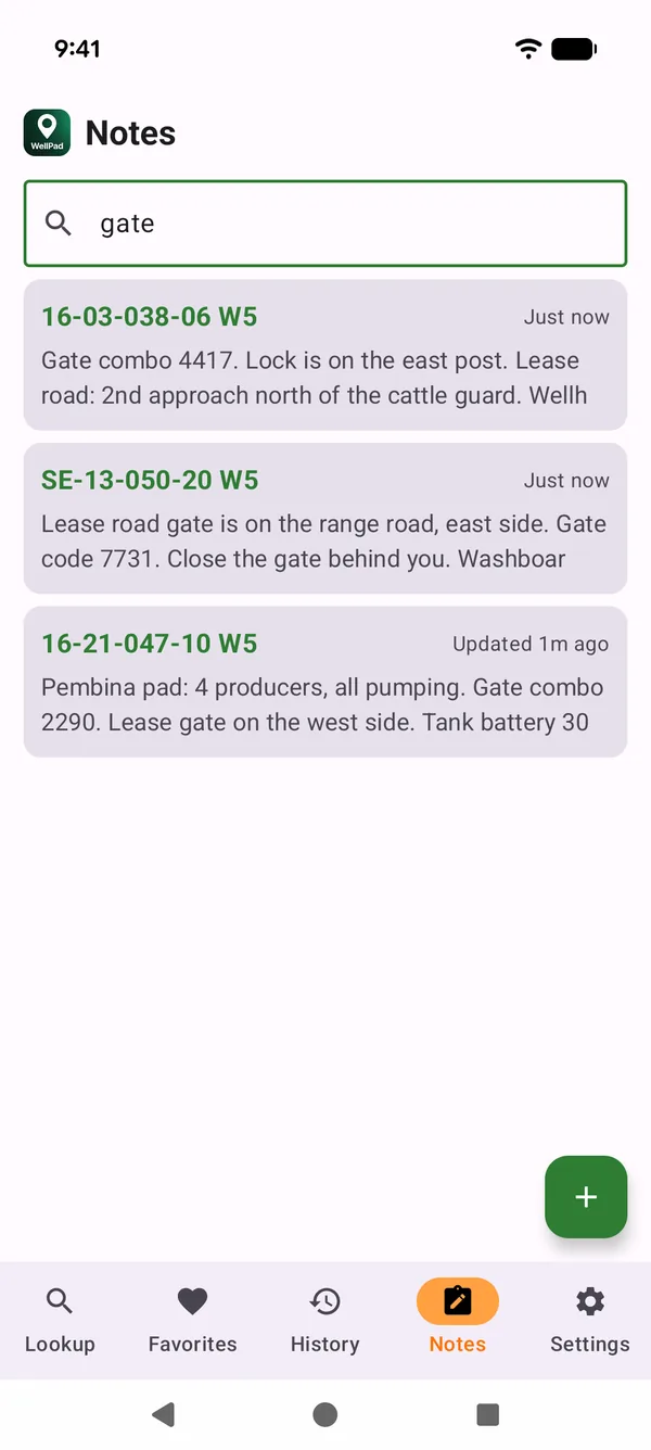 Gate codes and lease notes